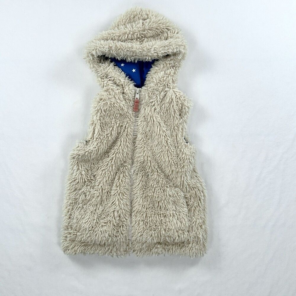 Mini Boden Plush Faux Fur Vest Baby Girl 2-3 Hooded Full Zip Cozy